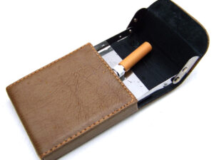 Cigaretové stylové pouzdro - kov+ koženka hnědé.