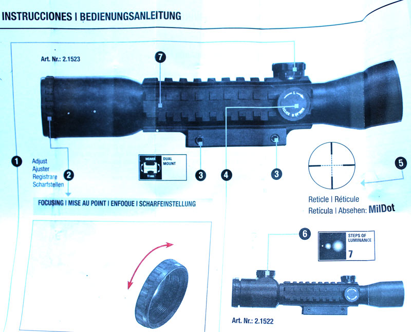 Krátká SHORT optika puškohled Riflescope 3-9x32 EG RED/GREEN světlo. - Image 11