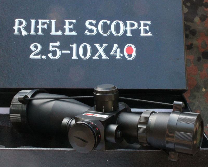 Puškohled a laser SHORT RIFLESCOPE 2,5-10 x40 Ultra krátký 205mm.