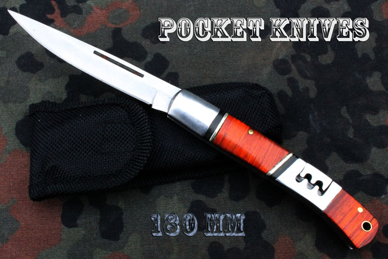 Kapesní zavírací nožík chrom ocel dřevo 180mm.