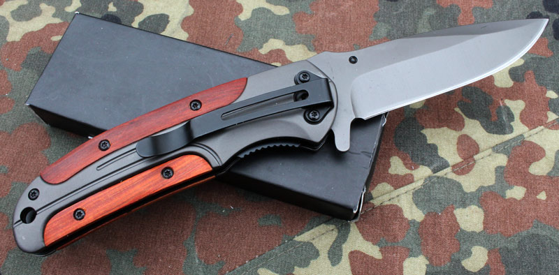Rychlootevírací nůž DA43 s dřevem vykládanou střenkou 21cm. - Image 7
