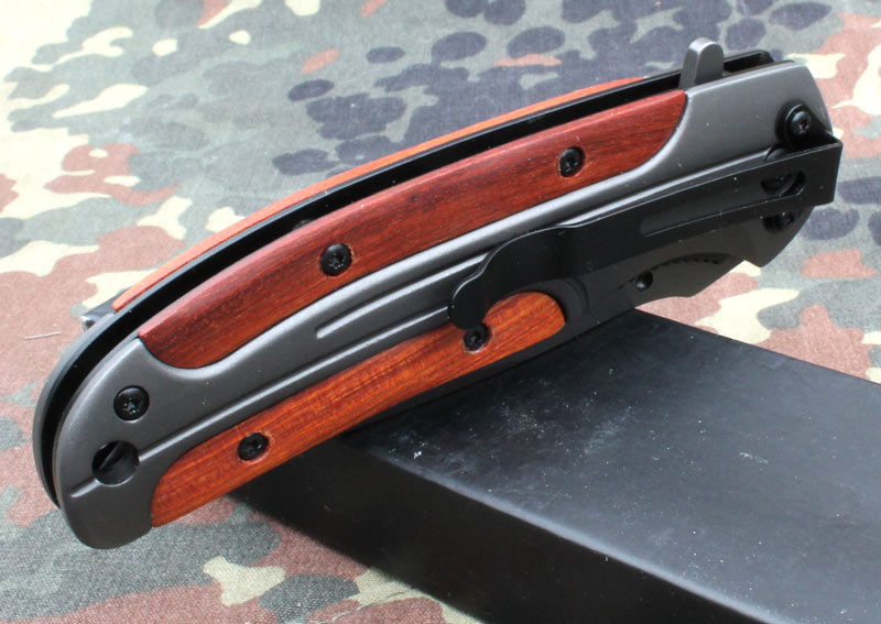 Rychlootevírací nůž DA43 s dřevem vykládanou střenkou 21cm. - Image 2