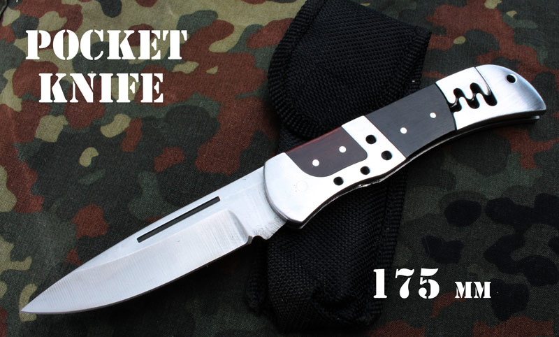 Kapesní zavírací nožík chrom ocel dřevo 175mm.