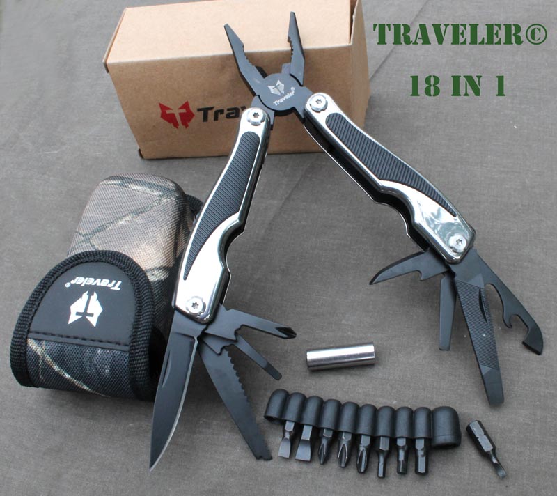Švícarák Traveler© multinožík kleště s 8 nástavci 10ti bity.