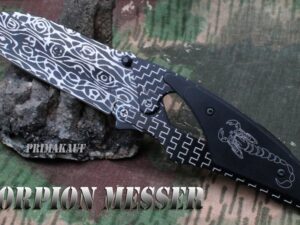 Škorion rychlootevírač nůž v imitaci damašku - speciání pojistka - 18cm.