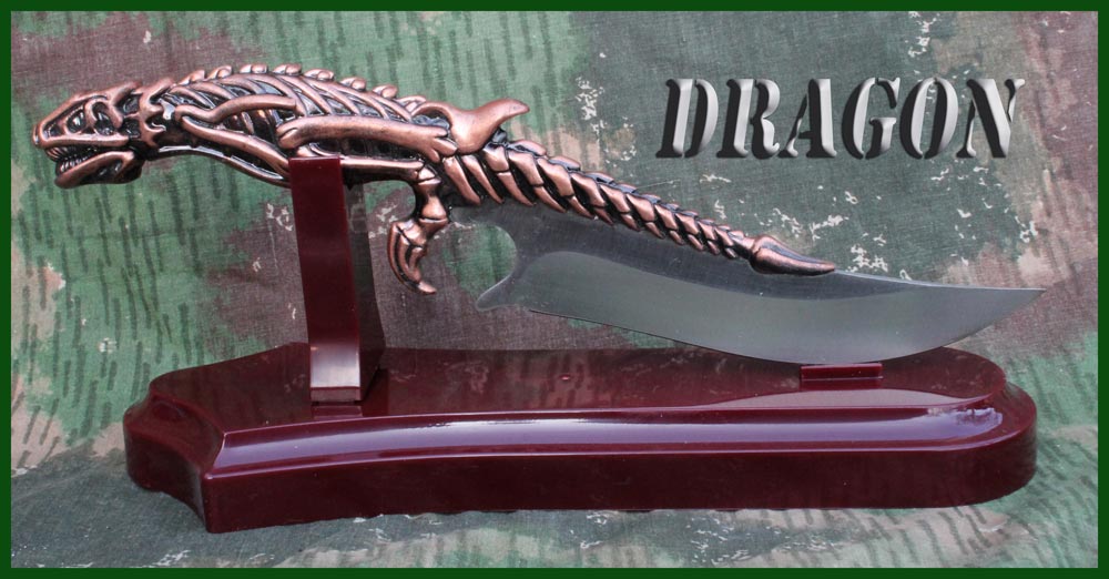 Dekorační nůž Dragon TK9987 23cm + držák na stůl.