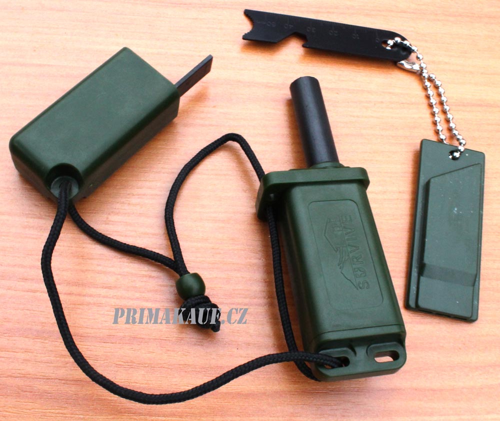 Survive Army set křesadlo, píšťálka, otvírák, přežití. - Image 4