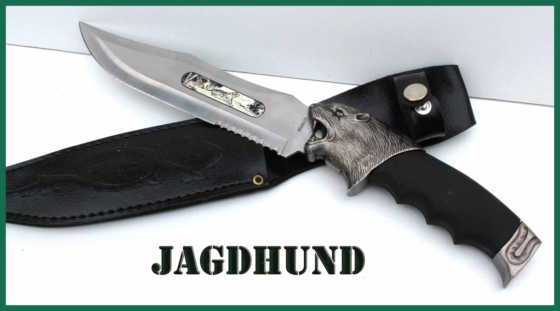 Zdobená lovecká dýka Jagdhund s pochvou 33cm - černý
