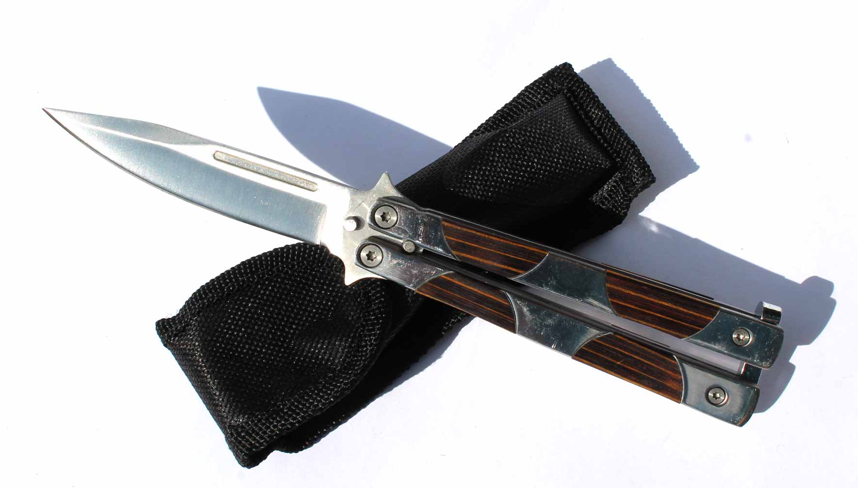 Nůž motýlek ručka vykládaná dřevem 21cm. - Image 8