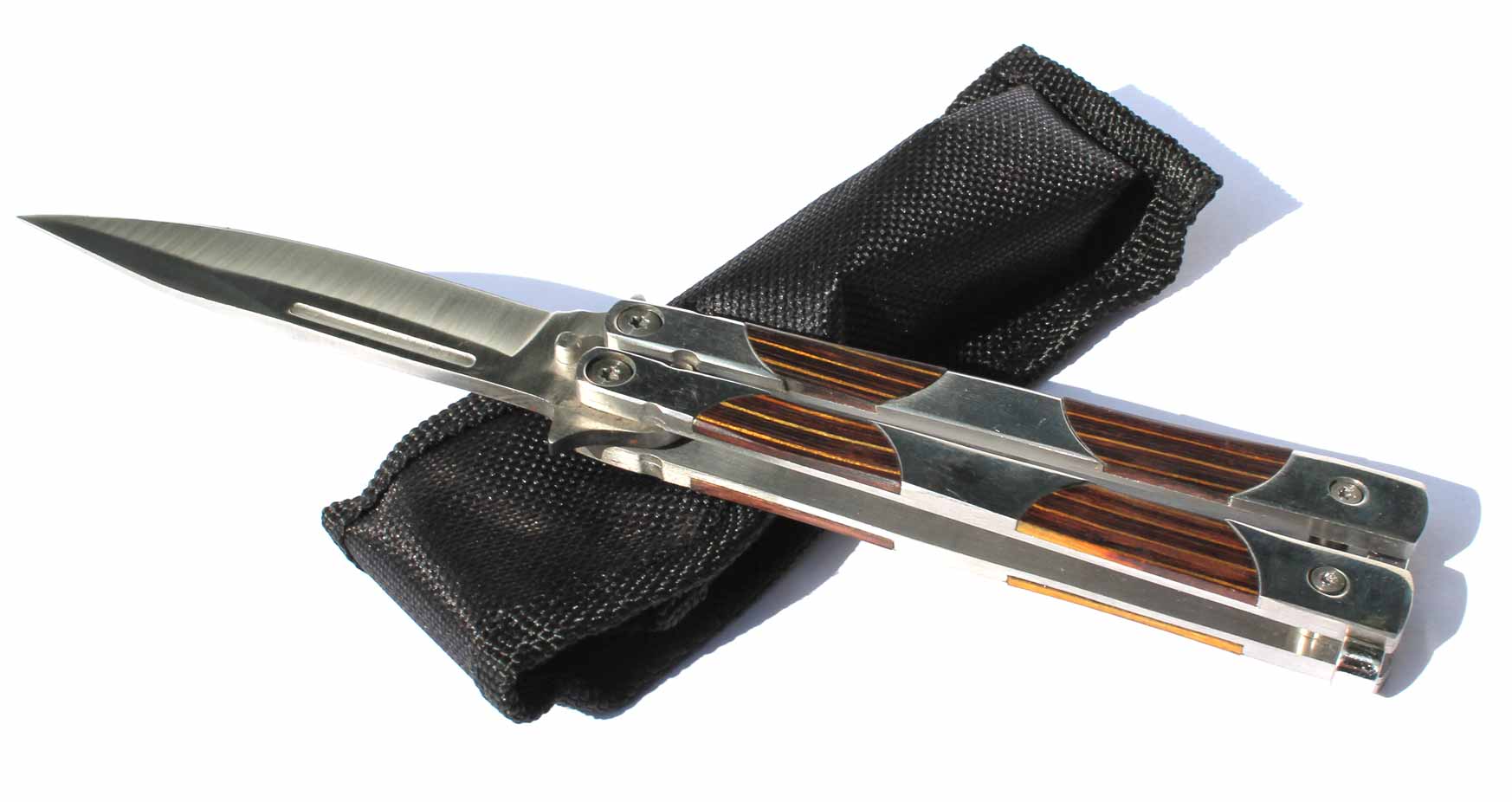 Nůž motýlek ručka vykládaná dřevem 21cm. - Image 6