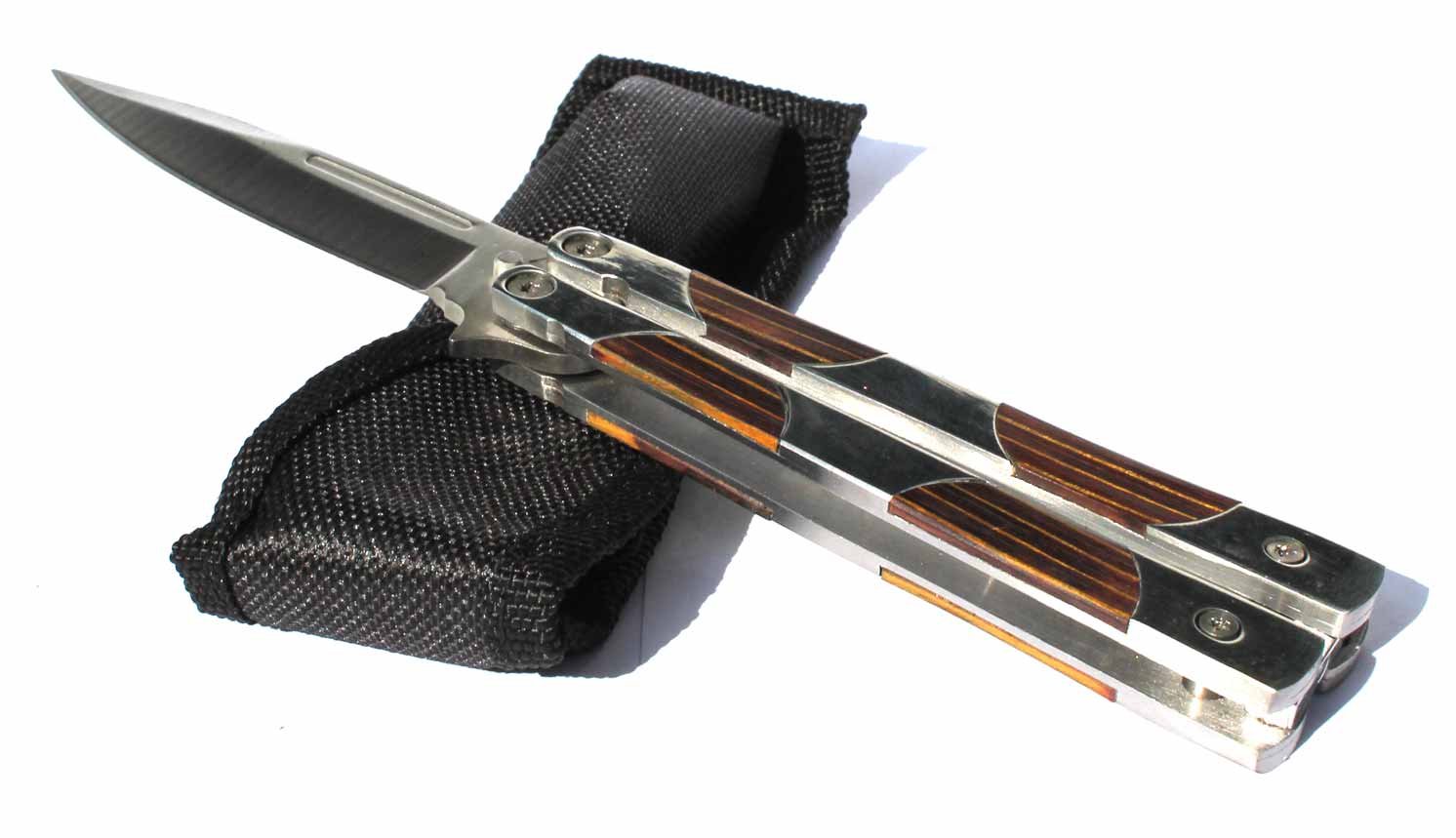 Nůž motýlek ručka vykládaná dřevem 21cm. - Image 5